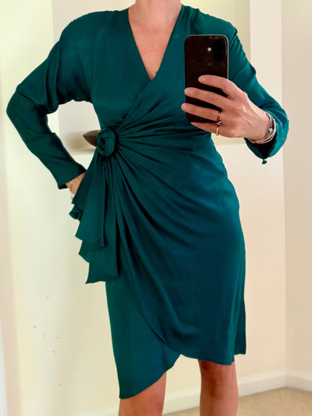 Vintage Argenti Silk Teal Dress Faux Wrap Dress Size 4